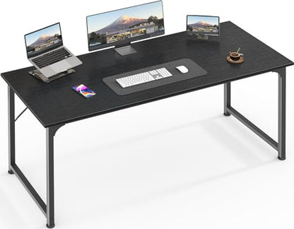 Huuger Computer Desk, 55 Inch Home Office Desk, Gaming Writing Work from Home Study Desk, Large Legroom, Sturdy Metal Frame, Modern Simple, Black - color: Black, size: 54inch