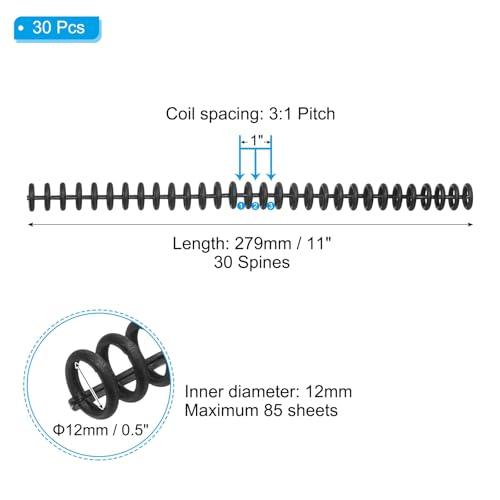 PATIKIL 12mm(1/2") Plastic Spiral Binding Coils, 30 Pcs Binding Spirals 85 Sheet Capacity Binding Spirals for Binding Paper Sheets, Black - color: Black, size: 12mm(1/2")