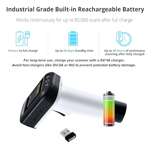 ScanAvenger Wireless Portable 1D with Stand Bluetooth Barcode Scanner: Hand Scanner 3-in-1, Cordless, Rechargeable Scan Gun for Inventory (1D&2D with LCD Display and Upgraded Next Gen Stand) - style: 1D&2D with LCD Display and Upgraded Next Gen Stand