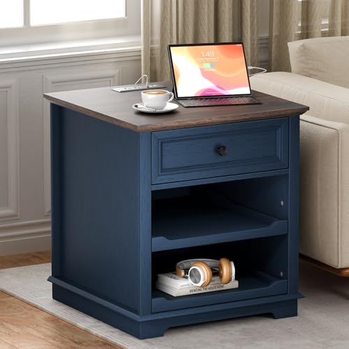 REDAYFUR Lateral File Cabinet 3 Drawer File Cabinet with Charging Station, Printer Stand with Open Adjustable Storage Shelves, Lateral Filing Cabinet for Home Office, Blue - color: Blue