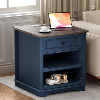REDAYFUR Lateral File Cabinet 3 Drawer File Cabinet with Charging Station, Printer Stand with Open Adjustable Storage Shelves, Lateral Filing Cabinet for Home Office, Blue - color: Blue