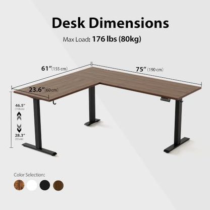 Agilestic 76 x 61 Inch L Shaped Electric Standing Desk, Dark Walnut - color: Dark Walnut, size: 75x61 Inch