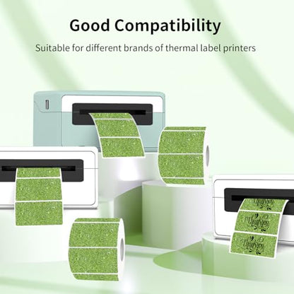 3x2 Inch Holographic Thermal Labels, Glitter Green Thermal Sticker Labels, Waterproof Thermal Printer Stickers for Price, Barcode, Name, Custom Logo Design, 200 Pcs/Roll - color: Holographic Green, size: 2*3 inch/1 roll