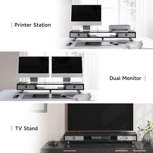 Fenge Dual Monitor Stand, 2-Tier Desk Organizer with Drawers, 42.5in, Black - color: Black