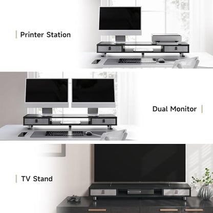 Fenge Dual Monitor Stand, 2-Tier Desk Organizer with Drawers, 42.5in, Black - color: Black