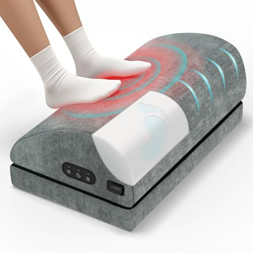Heated Foot Rest for Under Desk at Work, Foot Stool with Vibration Massage, 2 Heat Levels, Ergonomic Memory Foam Feet Warmer Heater - color: Grey and White