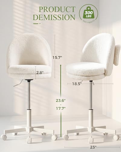 GTPOFFICE Vanity Chair with Back, Adjustable Tall Office Chair High Swivel Bar Stools Fluffy Cute Desk Chair Comfy with Wheels Bow Pillow Armlees for Adults Standing Desk Bar, Teddy Velvet, Cream - color: Tv-cream