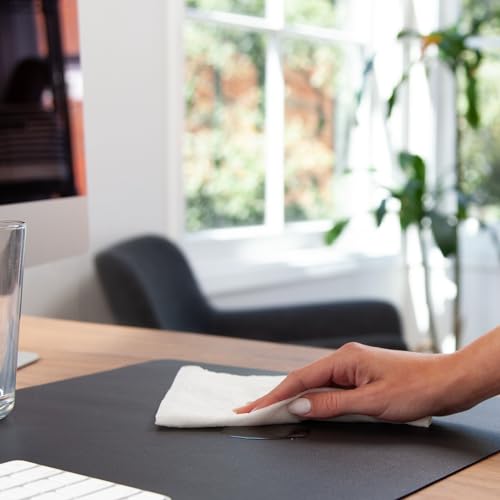 Smead Vegan Leather Desk Pad Mat, Office Desk Mat, Small, Charcoal Gray | Waterproof desk pad protector, writing mat and desk blotter. Non-slip suede grips under a laptop, keyboard and mouse. - color: Charcoal Gray, size: 13.7" x 23.6"