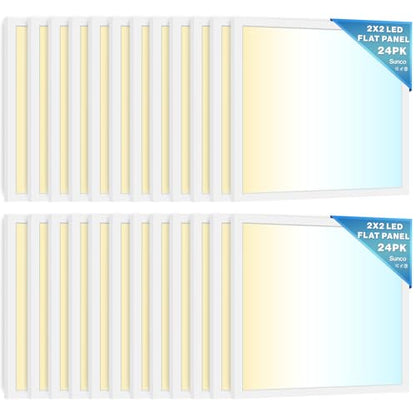Sunco 24 Pack 2x2 LED Flat Panel Lights, Dual Selectable, 30-40W, Dimmable | 5200LM, Selectable Wattage 30W/35W/40W, Selectable CCT 4000K/5000K/6000K, 0-10V Dimming, White, Troffer Replacement - size: 2x2