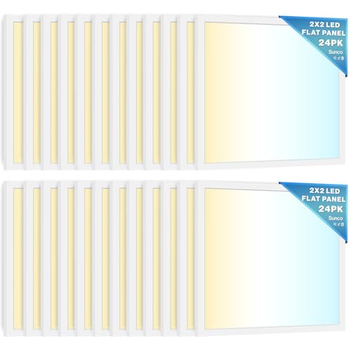 Sunco 24 Pack 2x2 LED Flat Panel Lights, Dual Selectable, 30-40W, Dimmable | 5200LM, Selectable Wattage 30W/35W/40W, Selectable CCT 4000K/5000K/6000K, 0-10V Dimming, White, Troffer Replacement - size: 2x2
