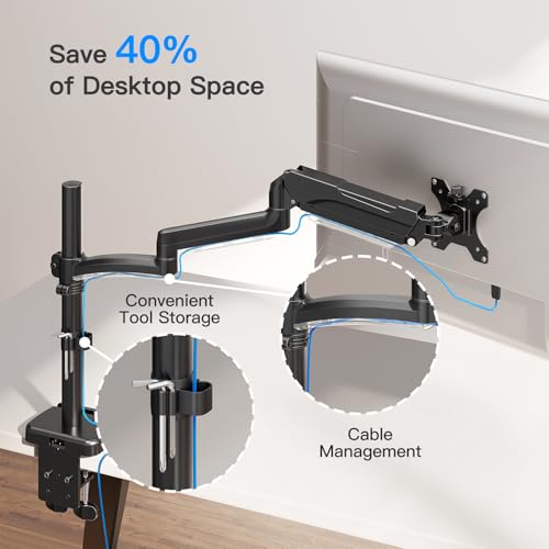Extra Long Arm Monitor Mount, Fits Max 32" Hold up to 19.8lbs | Single Long Arm Computer Desk Mount, Extra Long Adjustable Stand, Tall Arm with Tilt, Swivel, Rotation, VESA 75/100mm - size: Long Desk Arm