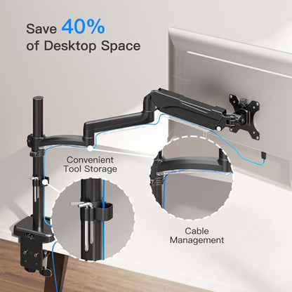 Extra Long Arm Monitor Mount, Fits Max 32" Hold up to 19.8lbs | Single Long Arm Computer Desk Mount, Extra Long Adjustable Stand, Tall Arm with Tilt, Swivel, Rotation, VESA 75/100mm - size: Long Desk Arm