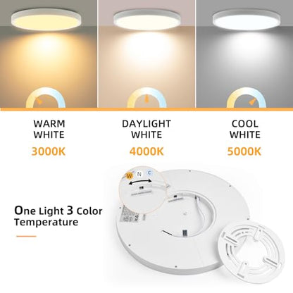 Hlite 12 Inch Flush Mount LED Ceiling Light,2400LM,3CCT,4 Pack | 24W 3000K/4000K/5000K Selectable,Low Profile Ceiling Light Fixtures for Kitchen Bedroom Hallway Laundry Room Closet,White - color: White, size: 12 inch-4