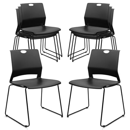 KLASIKA Stackable Guest Reception Chairs, Stacking Office Chair with Ergonomic Lumbar Support & Metal Legs, Plastic Desk Chairs for Conference School Church Waiting Meeting Break Room Set of 8, Black - color: Bella_black, size: 8 Pack