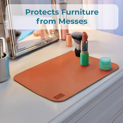 BLACK+DECKER Water-Resistant Nightstand Mat, 7.5" x 11" – Protects Nightstands from Liquids & Dirt, Travel-Ready, Stylish PU Leather Protector, Night Stand Covers, End Side Table Pad, Coffee Table Top