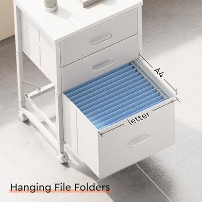Maihail 3 Drawer File Cabinet with Wheels with Open Storage Shelf, White | Rolling Printer Stand Fabric Lateral Filing Cabinet for Home Office - color: White