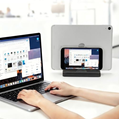 Dual Vertical Laptop Stand, 3 in 1 Upright Desktop Stand Holder with Adjustable Dock (Up to 17.3''), Leather Laptop Rack Storage Desk Organizer for Phone, Tablet, MacBook/HP/Dell/Chrome Book (Black) - color: Black