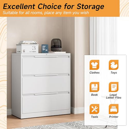 Bestoo 3 Drawer File Cabinet, Metal Lateral Filing Cabinet with Lock - color: White, size: 3 Drawer 15.7"D x 35.4"W x 40"H