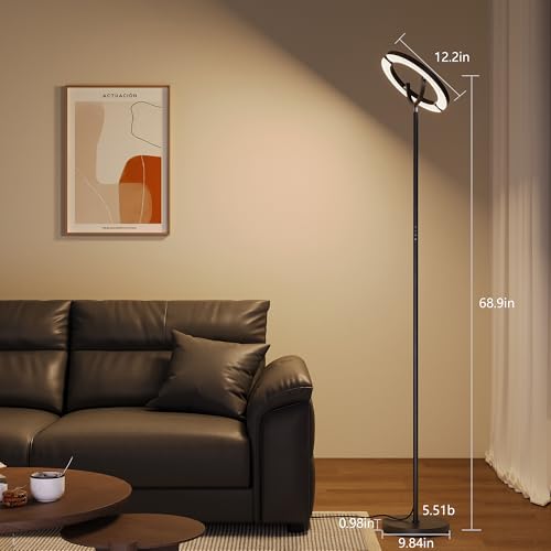 SIBRILLE 30W LED Floor Lamp for Living Room, 350° Rotating Reading Standing Lamp with Remote Control, Stepless Dimmable 3000K-6500K Modern Tall Lamp for Bedroom Office - color: Black