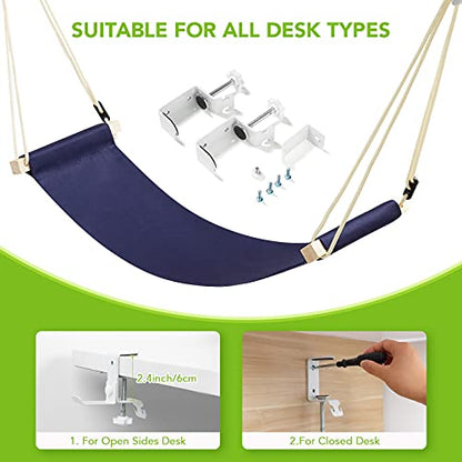 iMissiu Adjustable Office Foot Rest | Portable Under Desk Hammock with Headphones Holder (Blue) - color: Blue