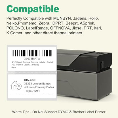 4 x 2 Inch Direct Thermal Labels, 12 Rolls, 9,000 Labels | Compatible with Zebra, Rollo and Other Desktop Direct Thermal Printers, Permanent Adhesive, Easy-Tear Perforations - size: 4" x 2"