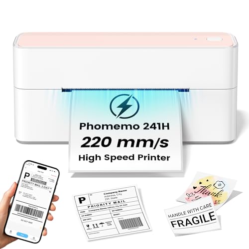 Phomemo High-Speed Shipping Label Printer 220mm/s - 4X6 Wireless Thermal Label Printer for Small Business, Compatible with iPhone, Android, Shopify, Amazon, USPS, Pink - color: Pink