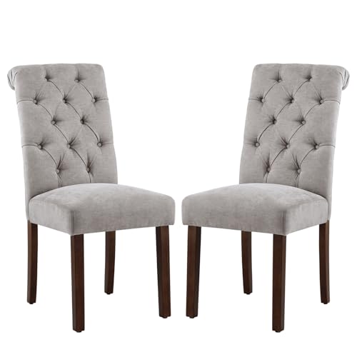 COLAMY Button Tufted Dining Chairs Set of 2, Parsons Upholstered Fabric Dining Room Chair Kitchen Chairs with Wood Legs and Padded Seat, Light Grey - color: Light Grey, size: set of 2