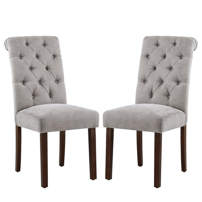 COLAMY Button Tufted Dining Chairs Set of 2, Parsons Upholstered Fabric Dining Room Chair Kitchen Chairs with Wood Legs and Padded Seat, Light Grey - color: Light Grey, size: set of 2