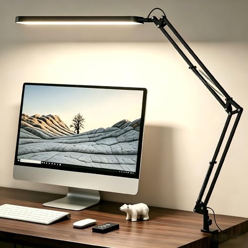 SKYLEO Desk Lamp for Home Office, Eye Comfortable LED Desk Light for Long Hours, Adjustable Swing Arm with Memory Function, Black - style: Black swing arm