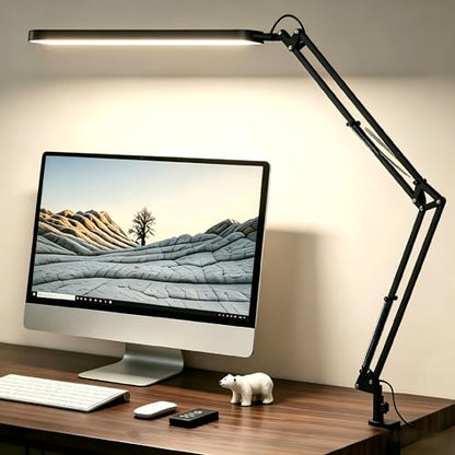 SKYLEO Desk Lamp for Home Office, Eye Comfortable LED Desk Light for Long Hours, Adjustable Swing Arm with Memory Function, Black - style: Black swing arm