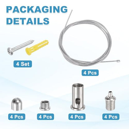 uxcell 4Set Ceiling Hanging Wire Cable Kit, 3.3ft Top Adjust Adjustable Hanging Wire Rope Suspension with Mount Screw Kit for Pendant Chandelier Ceiling LED Panel Light, Chrome - color: Chrome, size: 3.3ft