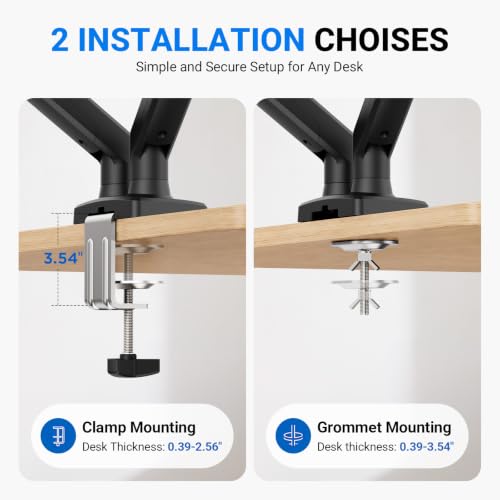 GRIFEMA Gas Spring Monitor Mount for 13-32″, Dual Monitor Arm, Easy Install | Full Motion Adjustable 360° Rotate Swivel Tilt, Up to 19.8 Lbs Each, VESA 75/100mm, Monitor Stand for Home Office Gaming Desk - size: Dual Arm