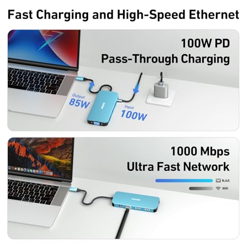 BENFEI 11-in-1 USB C Hub Triple Display Docking Station Dual HDMI, VGA - color: Blue, size: 11-in-1