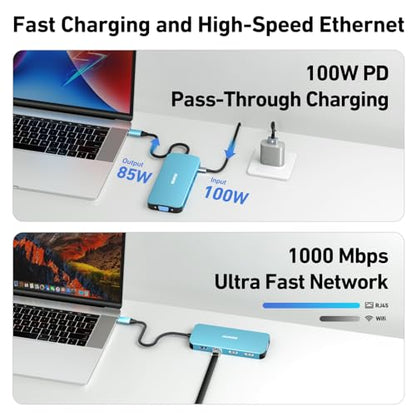 BENFEI 11-in-1 USB C Hub Triple Display Docking Station Dual HDMI, VGA - color: Blue, size: 11-in-1