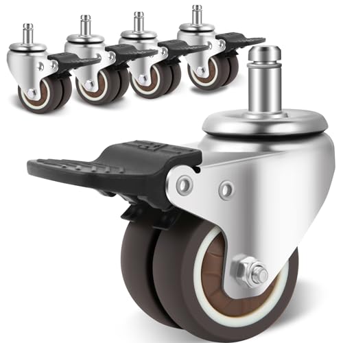 W B D WEIBIDA Office Chair Wheels with Brake Set of 5 Rubber Replacement Caster for Chair Wheels 2 Inch Heavy Duty Universal Wheel for Work, Desk and Gaming Chair Safe for All Floors - style: 2 IN Wheels with Brake