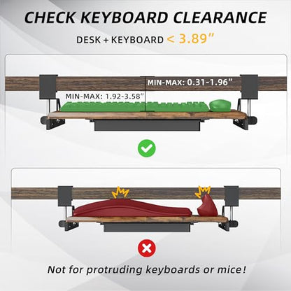 ETHU Keyboard Tray Under Desk, 19.7" X 12.2" Small Size C Clamp Keyboard Drawer Under Desk, Computer Keyboard Stand Slide Pull Out, Ergonomic Keyboard Tray for Home, Office (Wood) | Slide Out Ergonomic Keyboard Drawer, Pull Out Keyboard Tray for Home Offi