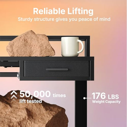HUANUO 55″ x 26″ Electric Standing Desk with 2 Drawers &24.4″ Large Keyboard Tray, C-Clamp Mount Compatible, Adjustable Computer Desk for Office, Sit Stand Up Desk with 4 Height Presets, Black - color: Black, size: 55*26 inch