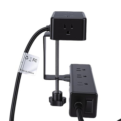Eujgoov Desk Clamp Power Strip, 17 in 1 Charging Station with 13 AC Outlets 4 USB Ports 20W Fast Charging, Protector for Home Office, Fits Table Thickness Up to 45mm (US Plug)