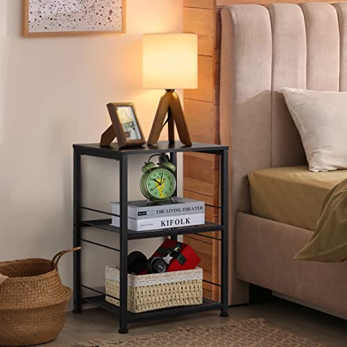 OYEAL Black Night Stand Industrial End Table with Storage Shelf Narrow Side Table for Small Spaces, Farmhouse Bedside Table for Living Room Bedroom, Stable Metal Frame (Black) - color: Black