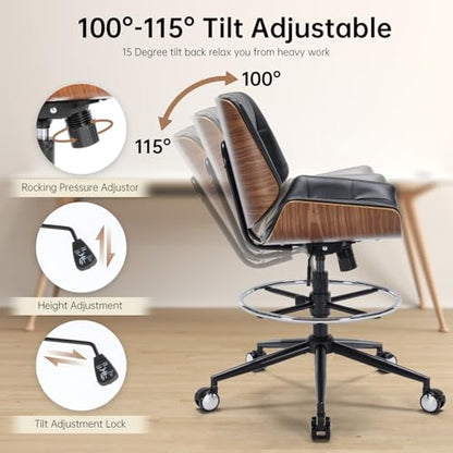 Drafting Office Chair Ergonomic Executive Computer Standing Desk Chair with Adjustable Height and Footrest Ring, Drafting Chair for Counter Height Desk and Drawing (Black) - color: Black