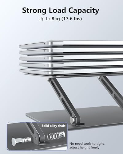 JCZT Adjustable Laptop Stand, Aluminum Laptop Stand for Desk, Classic Grey | Ergonomic Portable Laptop Stand, Ventilated Cooling Computer Notebook Holder for MacBook Air Pro, All 10-16'' Laptops - color: Classic Grey