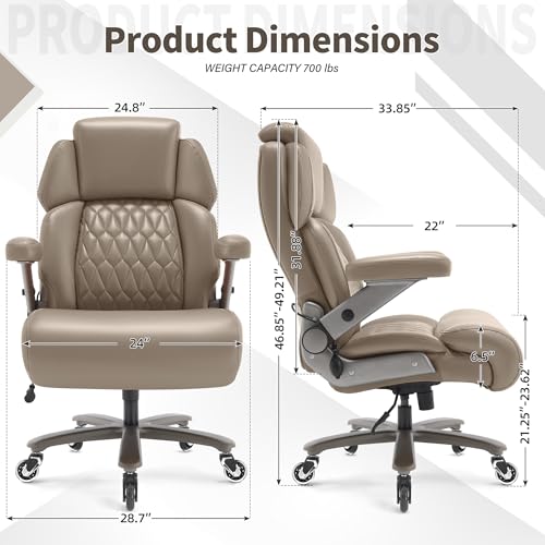 Big and Tall Office Chair 700lbs, Ergonomic High Back Computer Desk Chair | Adjustable Headrest&Lumbar Support, 3D Flip Arms, Large Wheels, Heavy Duty Metal Base, Thick Padded Wide Seat Executive Chair - color: Khaki