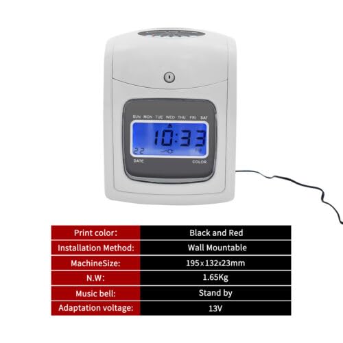 YIYIBYUS Time Clocks for Employees Small Business, Punch Time Clock Machine up to 50 Employees LCD Display Ringing Alert Employee Attendance Time Clock with 50 Cards