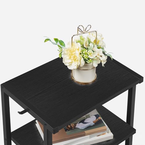 HOOBRO Industrial Printer Stand with Charging Station, 3-Tier Printer Table, Rolling Printer Cart with Adjustable Shelf and Hook, Black BB28UPS01 - color: Black