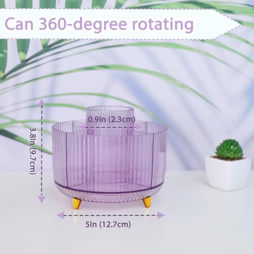 SKYDUE Rotating Pencil Pen Holder, Pen Organizer with 5 Slots - Aesthetic Desk Organizer and Accessories for School, Home, Office Supplies - color: Clear Purple