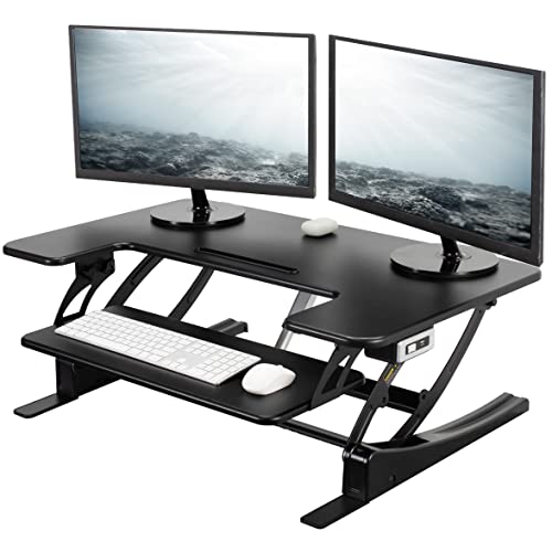 VIVO Black 36 in Electric Desk Converter, DESK-V000VE | Height Adjustable, Stand Up Desk Riser, Wide Keyboard Tray, Dual Monitor and Laptop Workstation, Black Frame, V Series - size: 36"