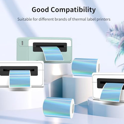 3x2 Inch Holographic Thermal Labels, Blue Thermal Sticker Labels, Rainbow Glitter Stickers for Price, Barcode, Mailing, Name, DIY Custom Logo Design, 200 Pcs /1 Roll - color: Holographic Blue, size: 2*3 inch