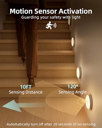 EZVALO RGB Under Cabinet Puck Lights with Remote, Motion Sensor Lights - color: White