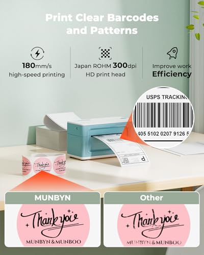 MUNBYN Bluetooth Thermal Label Printer 941BP, 300DPI Wireless 4x6 Shipping - color: Green
