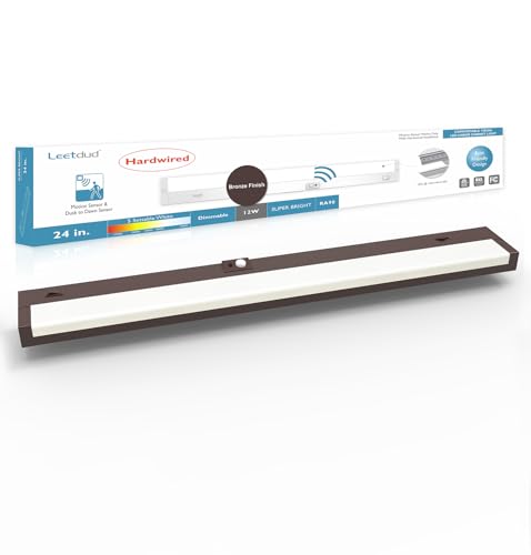 Leetdud Under Cabinet Lighting Motion Sensor Hardwired, 24 Inch 12W Dimmable, 5 CCT 2700/3000/3500/4000/5000K, Eyes Care Design Linkable Under Counter Lights for Kitchen, Sink, ETL Listed, Bronze - color: Bronze, size: 24 inch